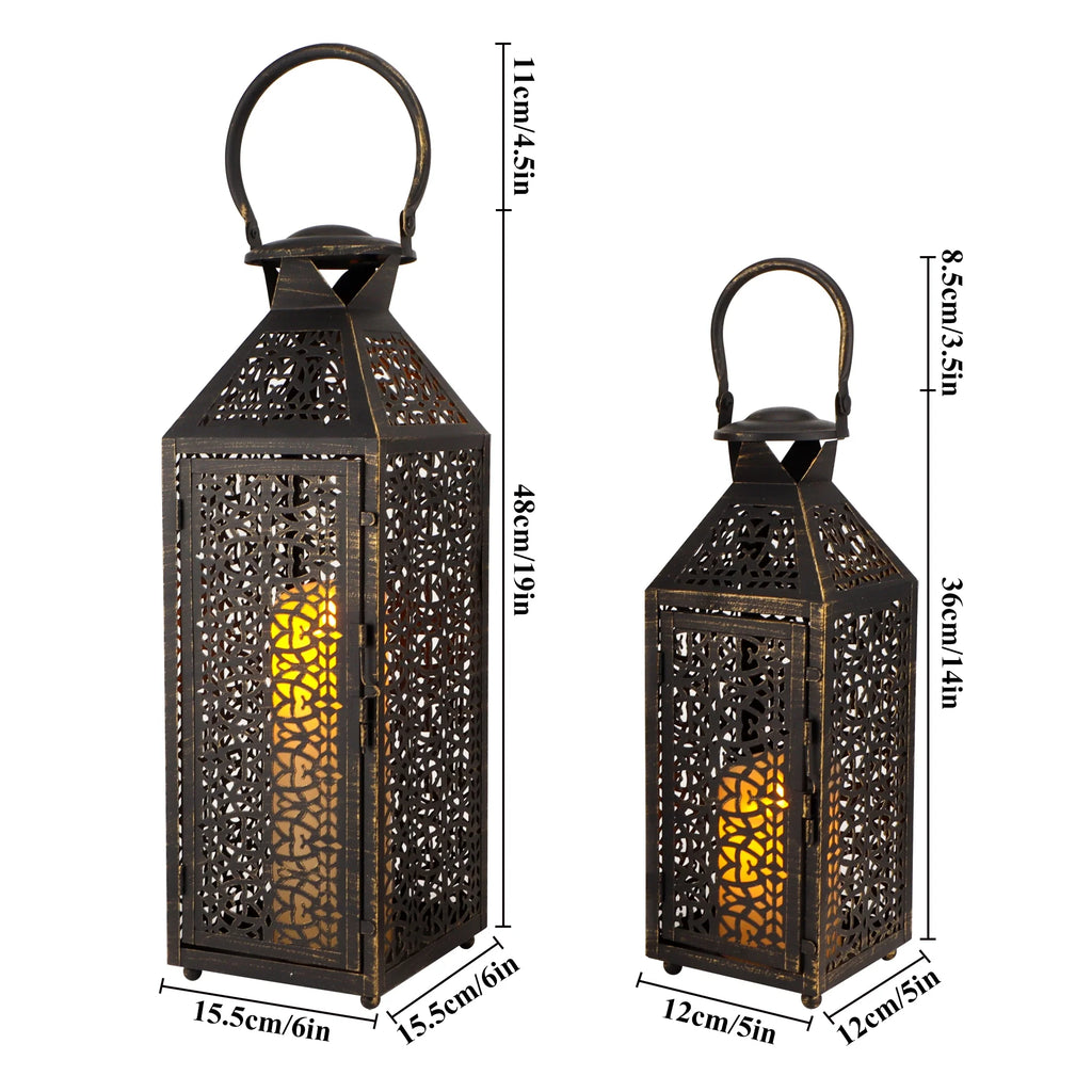 19"&14''H Moroccan Decorative Metal Candle Holders with Hollow Pattern | Decorative Candle Lanterns | Wiccan Center