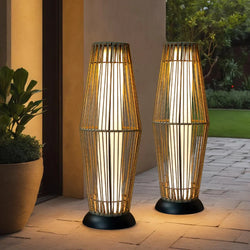 Outdoor Floor Lamp 2 Piece Solar Powered Lantern Wicker Solar Patio Lamp | New Product | Wiccan Center