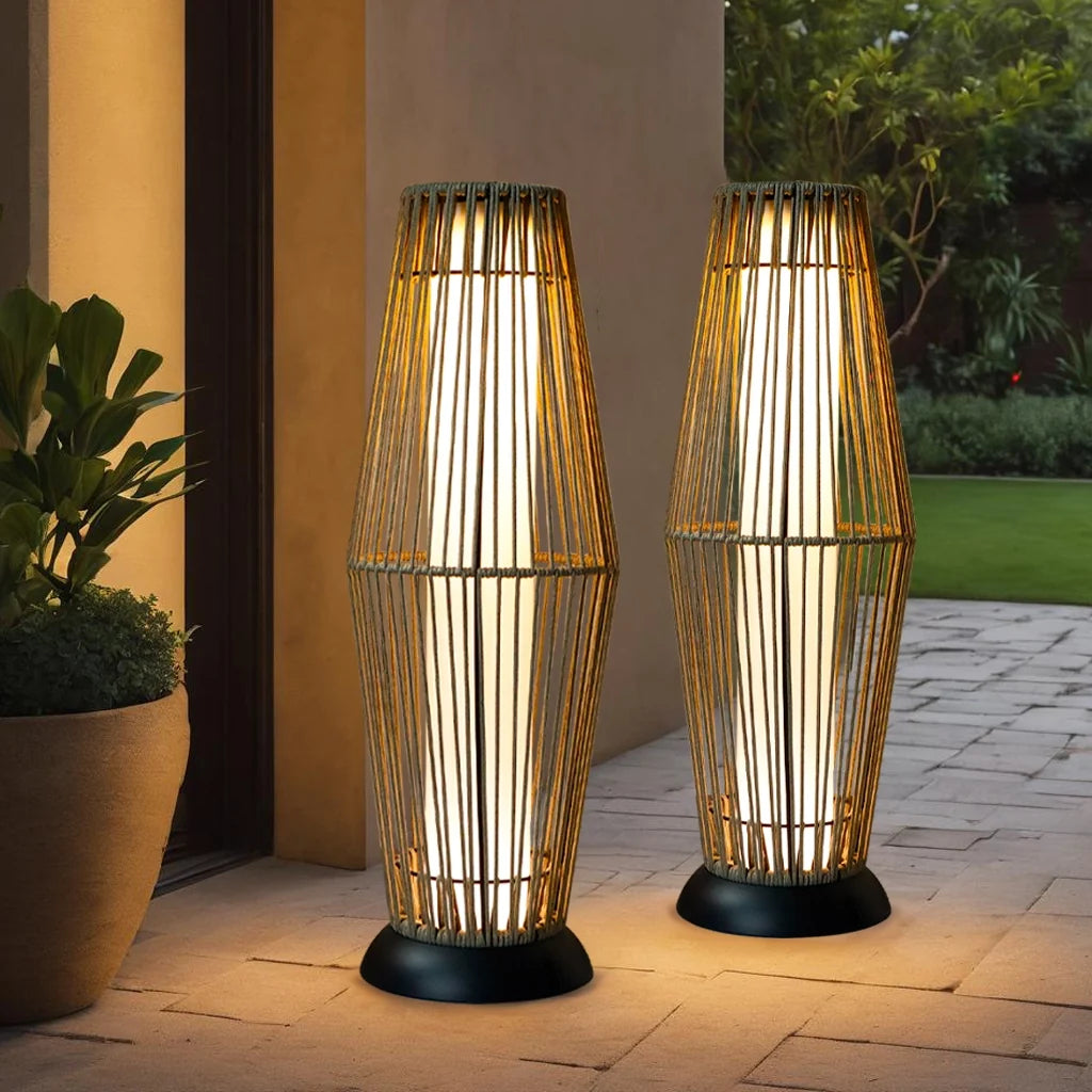 Outdoor Floor Lamp 2 Piece Solar Powered Lantern Wicker Solar Patio Lamp | New Product | Wiccan Center
