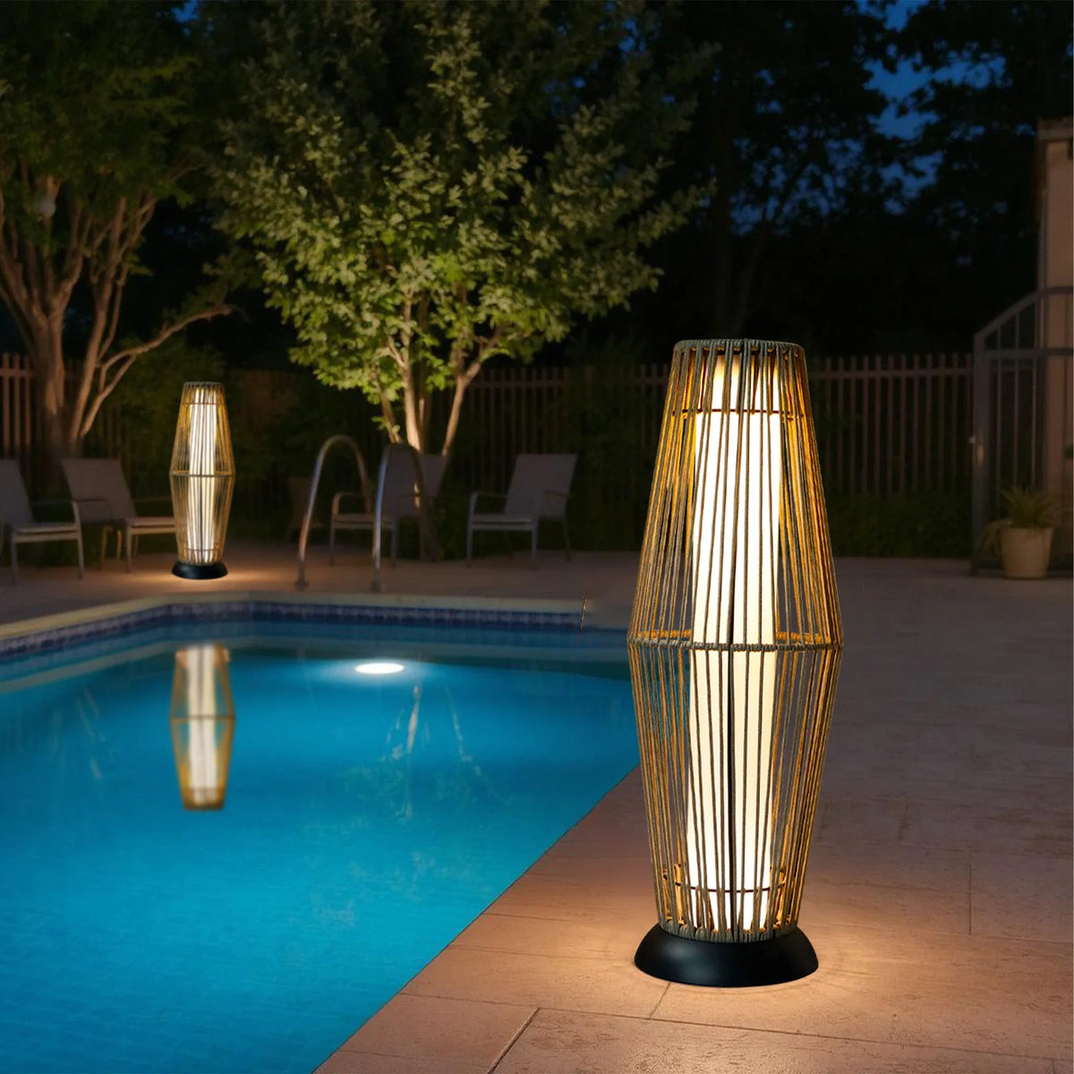 Outdoor Floor Lamp 2 Piece Solar Powered Lantern Wicker Solar Patio Lamp | New Product | Wiccan Center