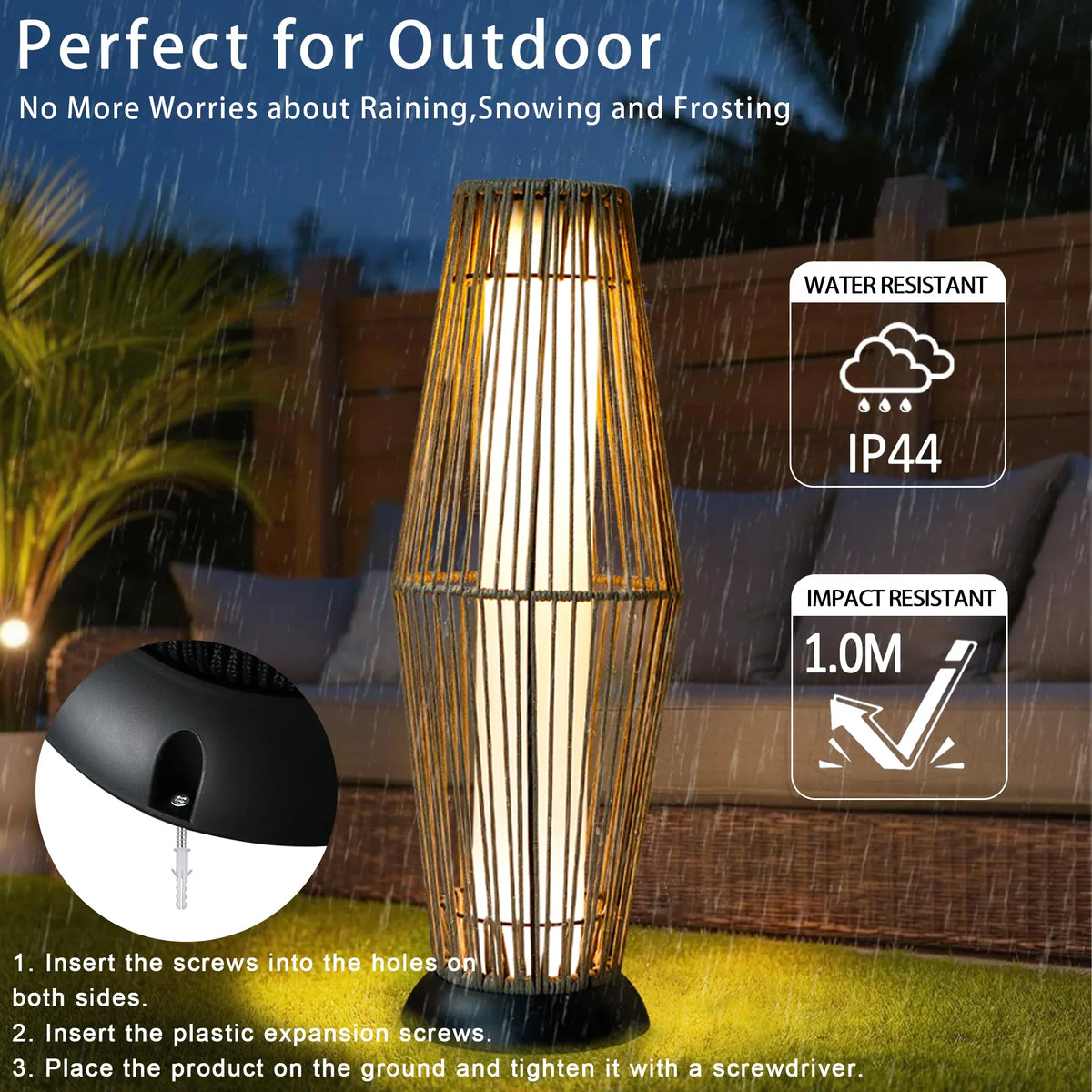 Outdoor Floor Lamp 2 Piece Solar Powered Lantern Wicker Solar Patio Lamp | New Product | Wiccan Center