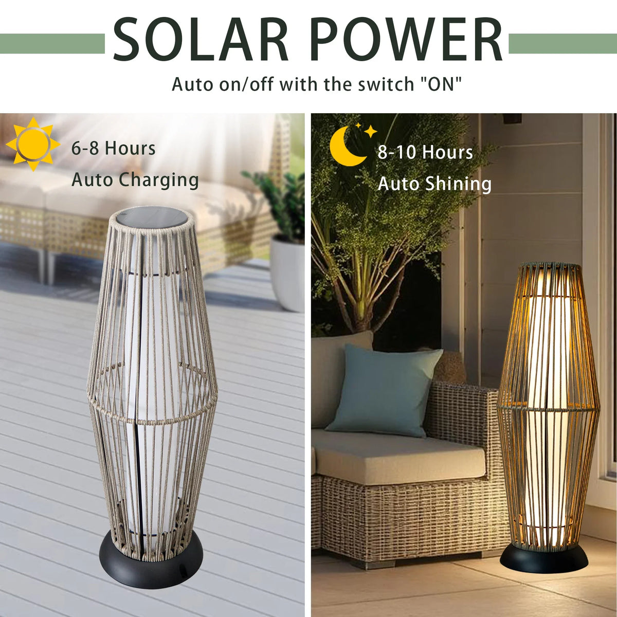 Outdoor Floor Lamp 2 Piece Solar Powered Lantern Wicker Solar Patio Lamp | New Product | Wiccan Center