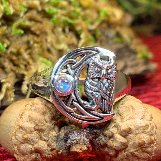 Celtic Owl Moon Ring with Moonstone | Ring | Wiccan Center
