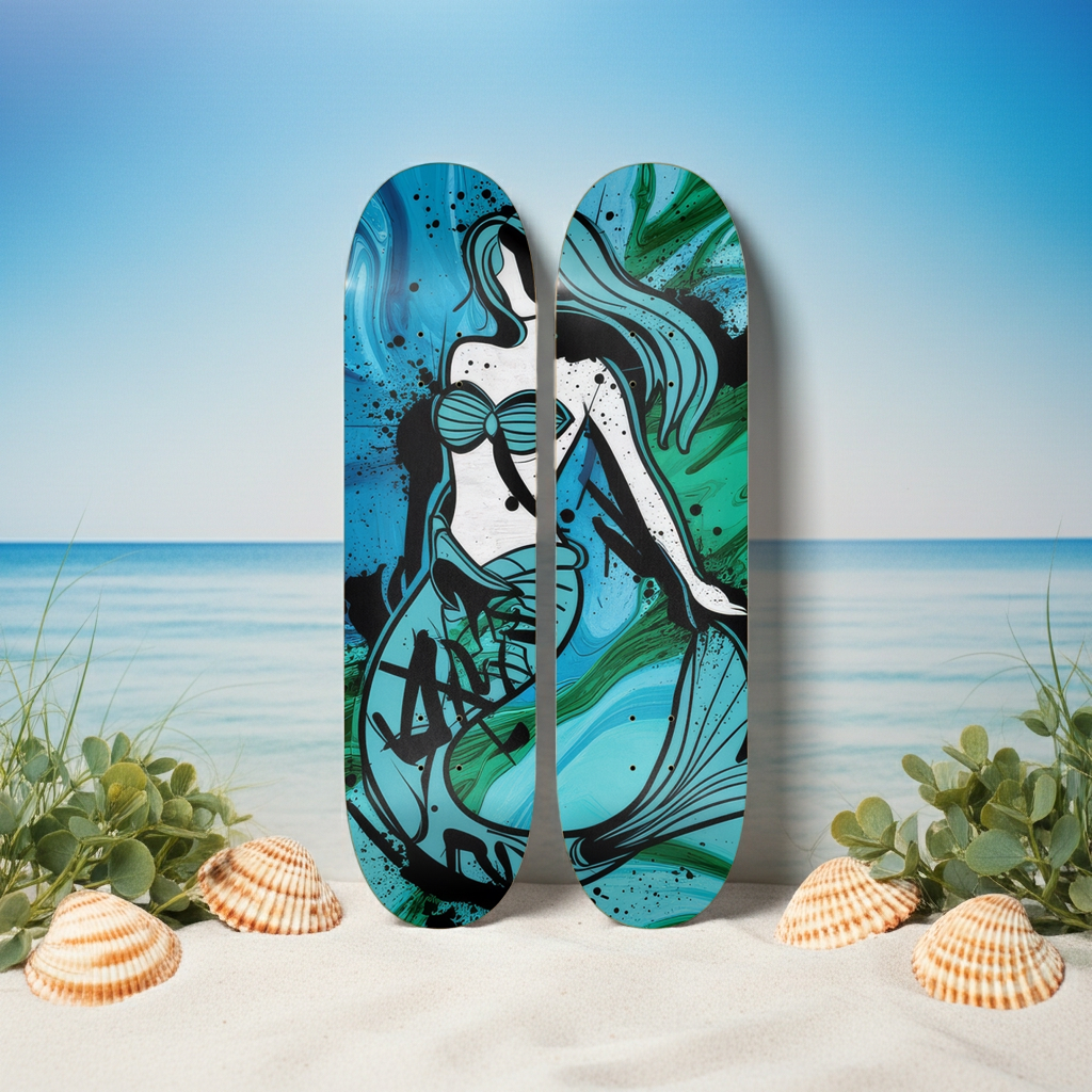 Mermaid Waves Skateboard Set – 2-Piece Ocean Art Series | Skateboard | Wiccan Center
