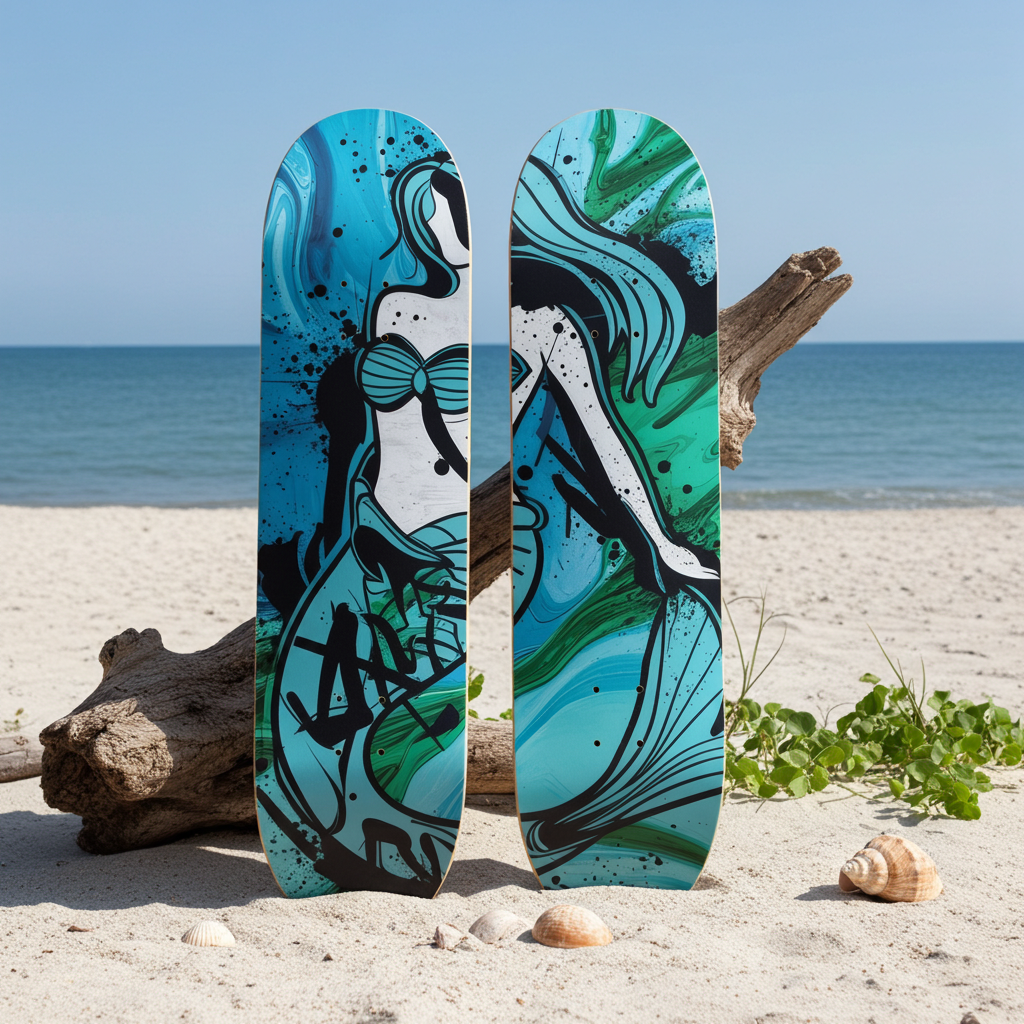 Mermaid Waves Skateboard Set – 2-Piece Ocean Art Series | Skateboard | Wiccan Center
