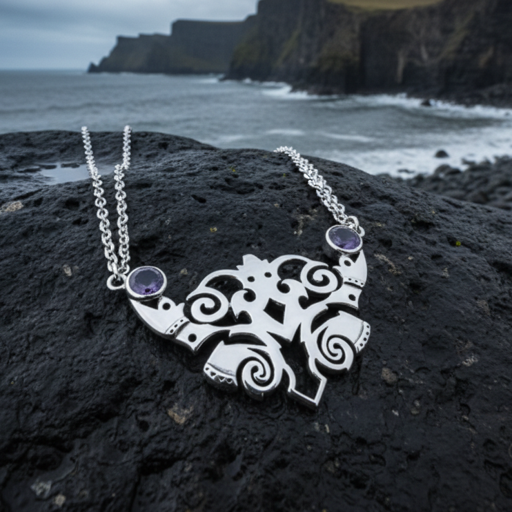 Emeria Celtic Goddess Amethyst Necklace in Sterling Silver