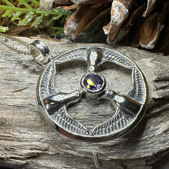 Rhiannon's Three Birds Welsh Goddess Necklace in Sterling Silver | Pendant | Wiccan Center