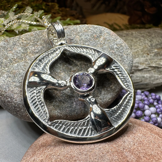 Rhiannon's Three Birds Welsh Goddess Necklace in Sterling Silver | Pendant | Wiccan Center