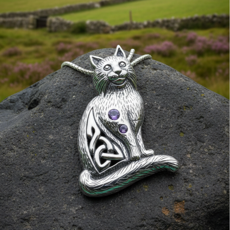Salem Celtic Cat Necklace in Sterling Silver
