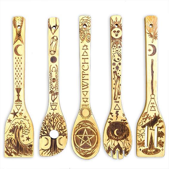 The 5 Elements Bamboo Large Kitchen Utensils Set | Kitchen | Wiccan Center