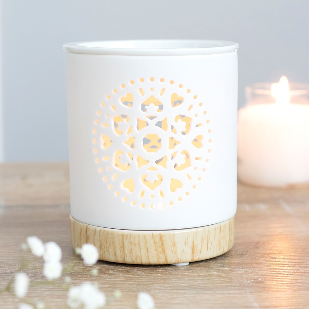 White Mandala Cut Out Oil Burner and Wax Warmer | Wax Melt Warmer | Wiccan Center