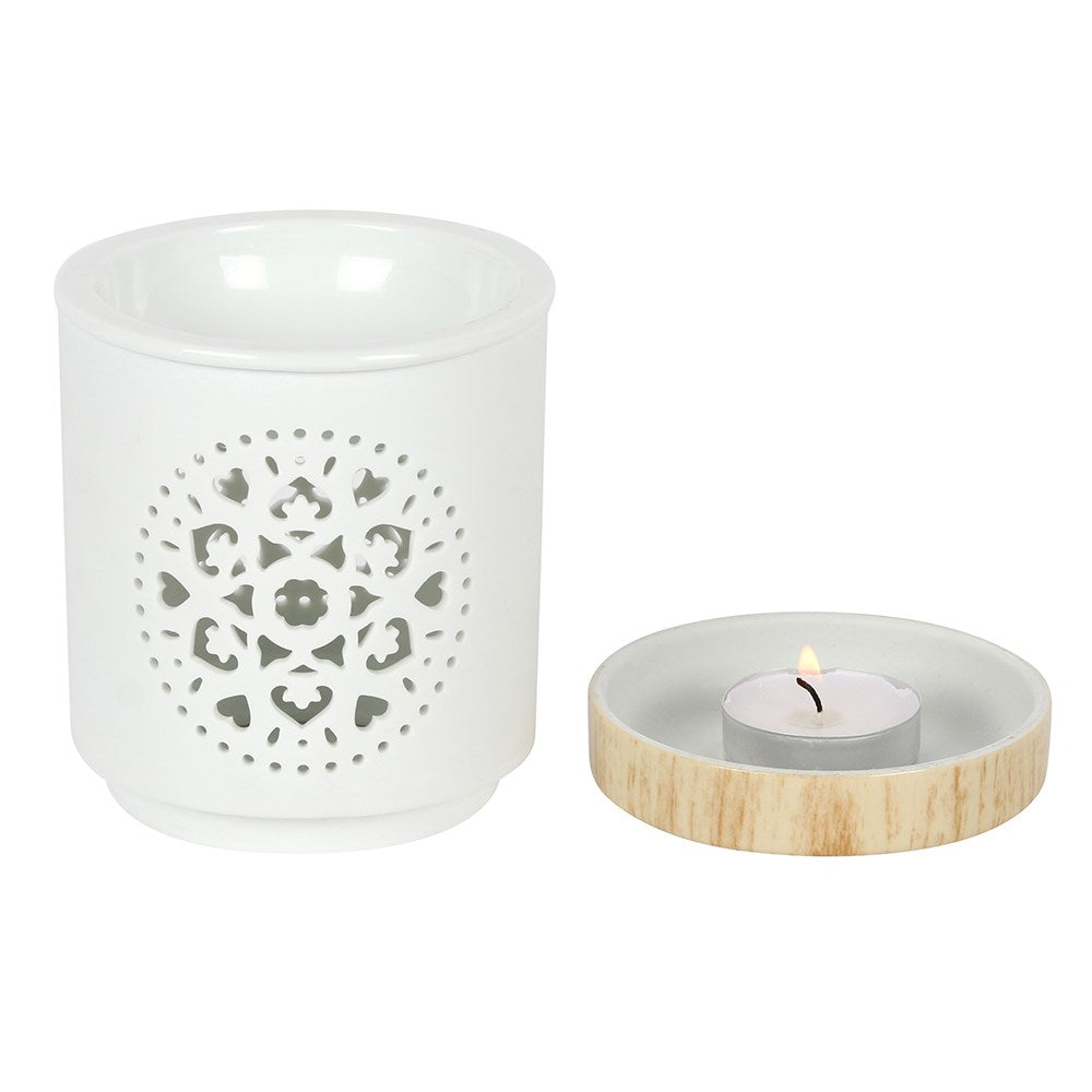White Mandala Cut Out Oil Burner and Wax Warmer | Wax Melt Warmer | Wiccan Center