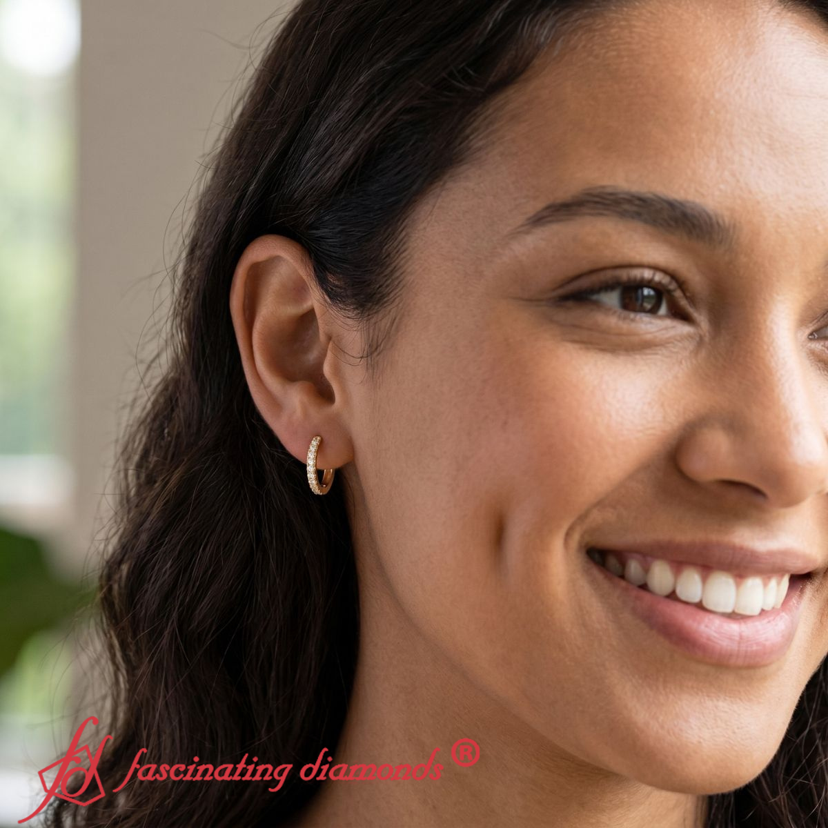 Pave Set Round Diamond Hinged Hoop Earrings