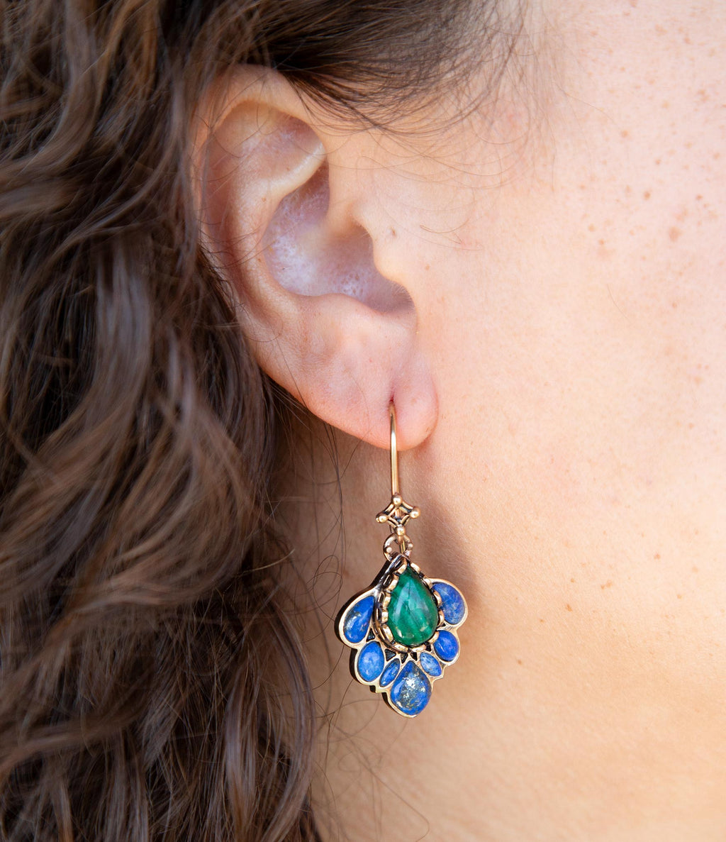 Peacock Blue Lapis Golden Drop Earrings | Earrings | Wiccan Center