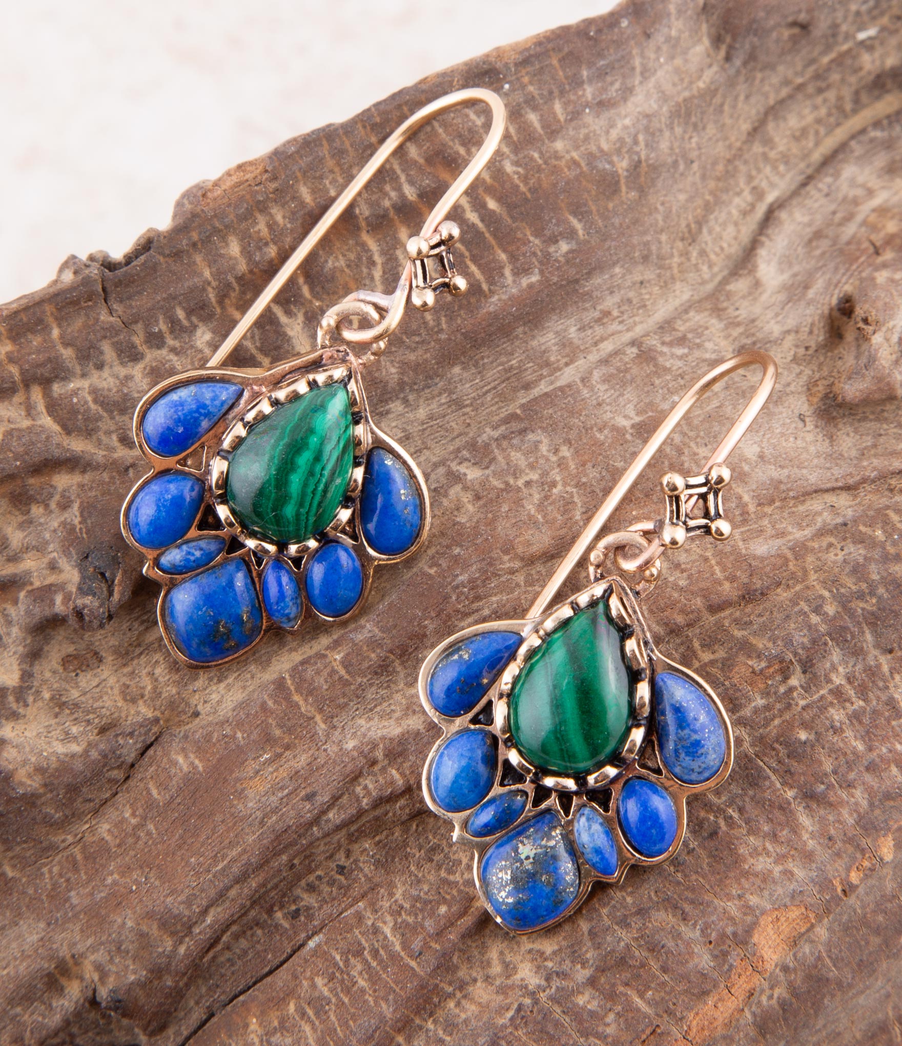 Peacock Blue Lapis Golden Drop Earrings | Earrings | Wiccan Center