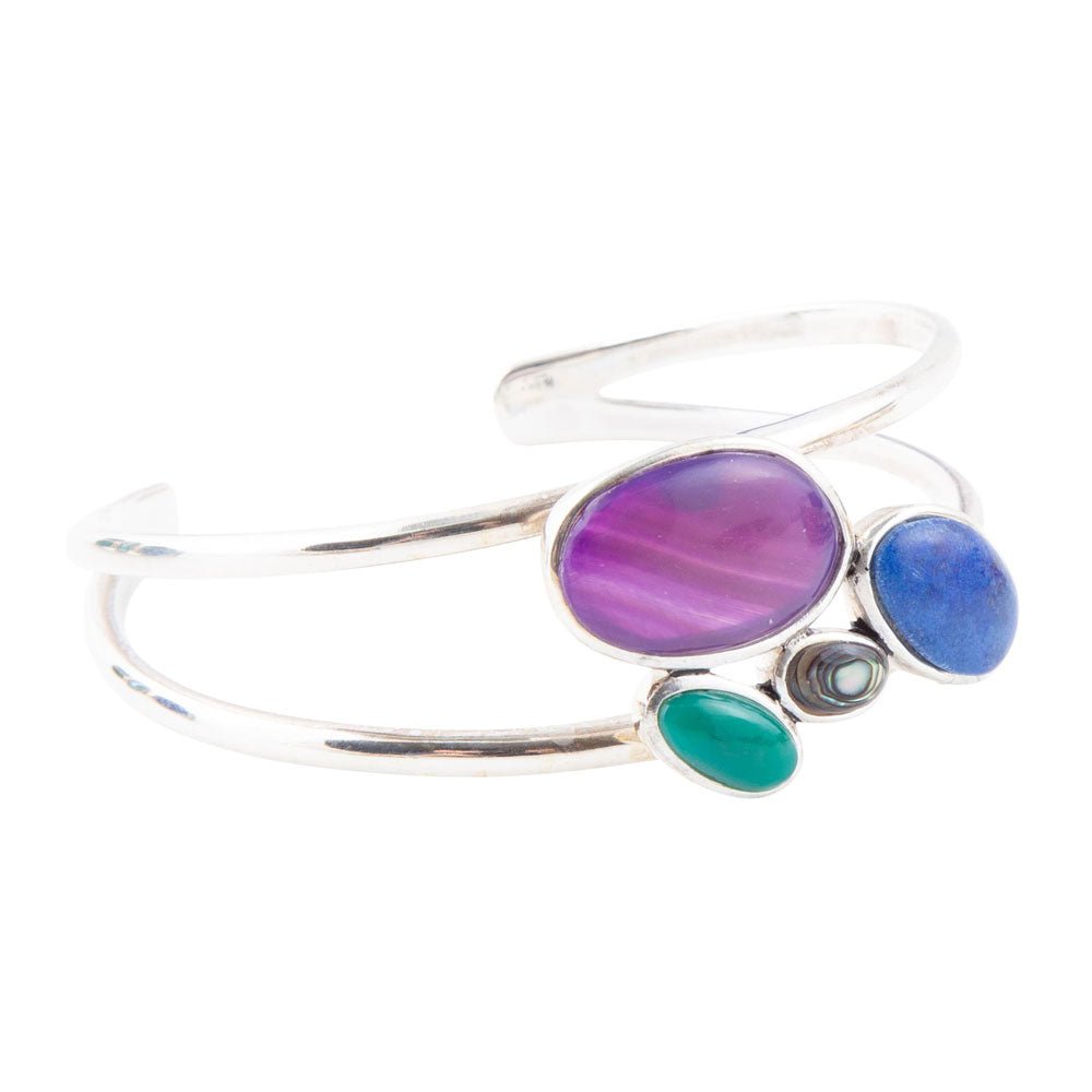 Peacock Multi-Stone and Sterling Silver Cuff Bracelet | Bracelets | Wiccan Center