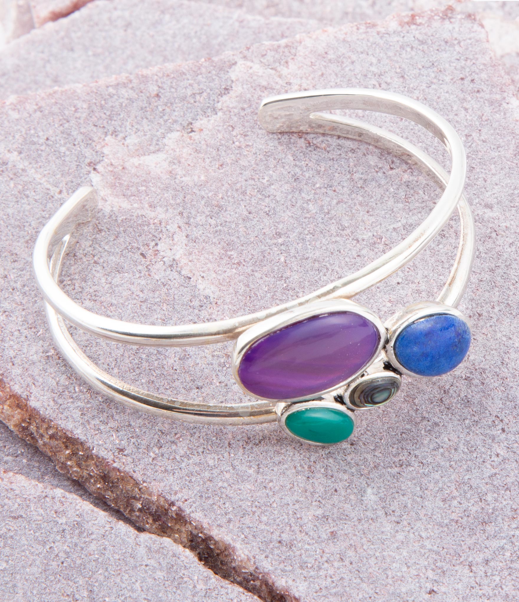 Peacock Multi-Stone and Sterling Silver Cuff Bracelet | Bracelets | Wiccan Center