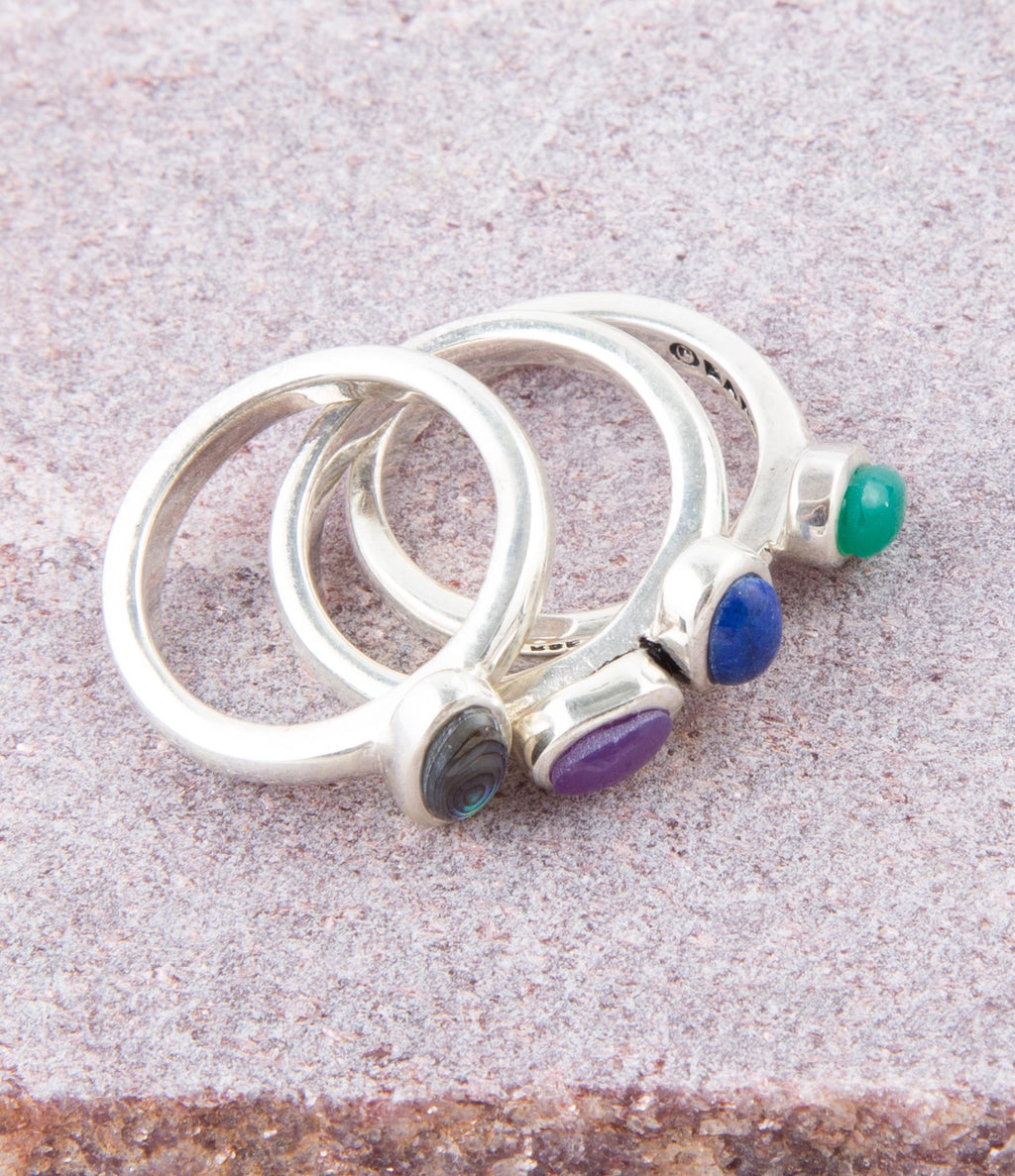 Peacock Colorful Multi-Stone and Sterling Silver Ring Set | Rings | Wiccan Center