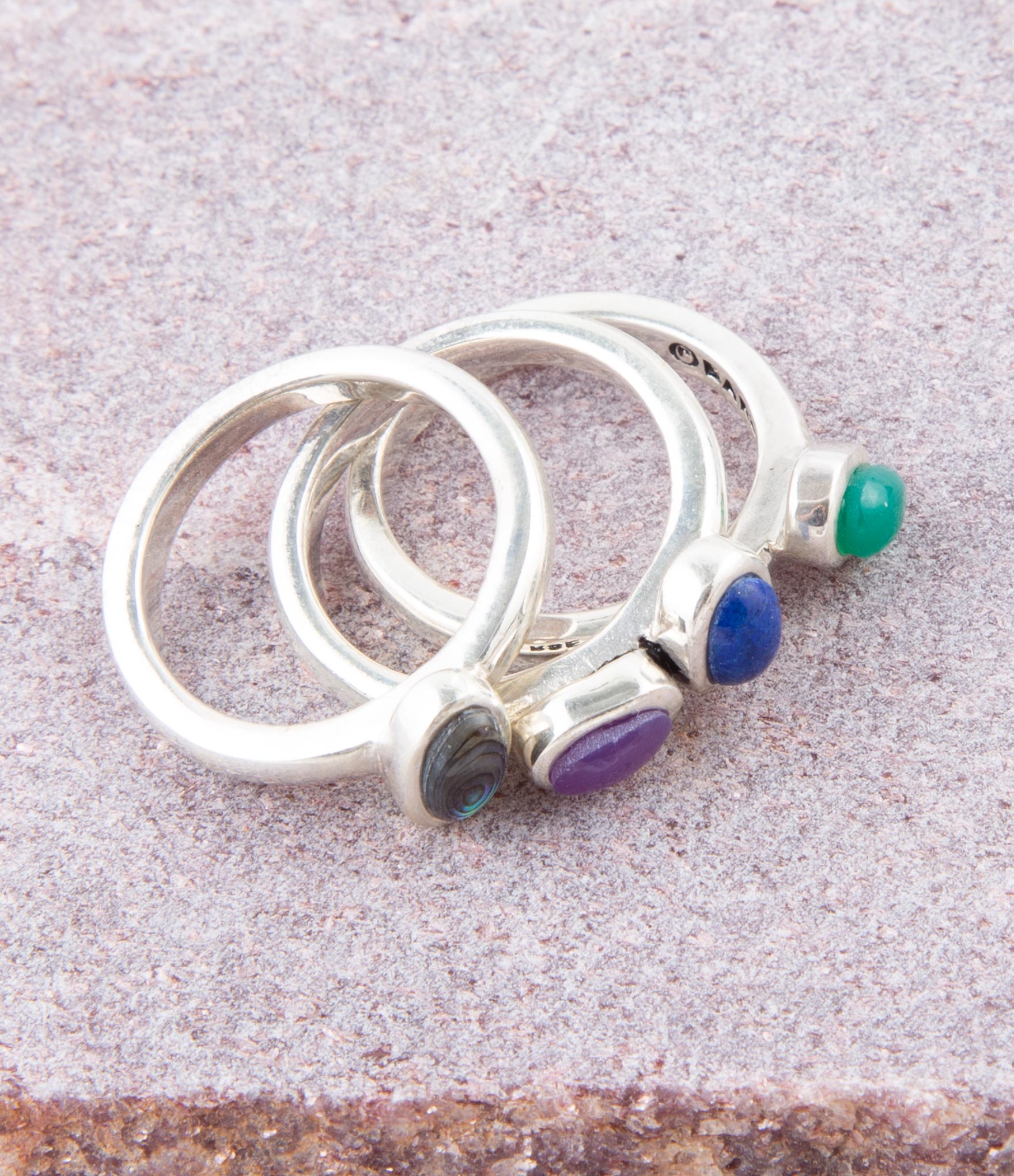 Peacock Colorful Multi-Stone and Sterling Silver Ring Set | Rings | Wiccan Center