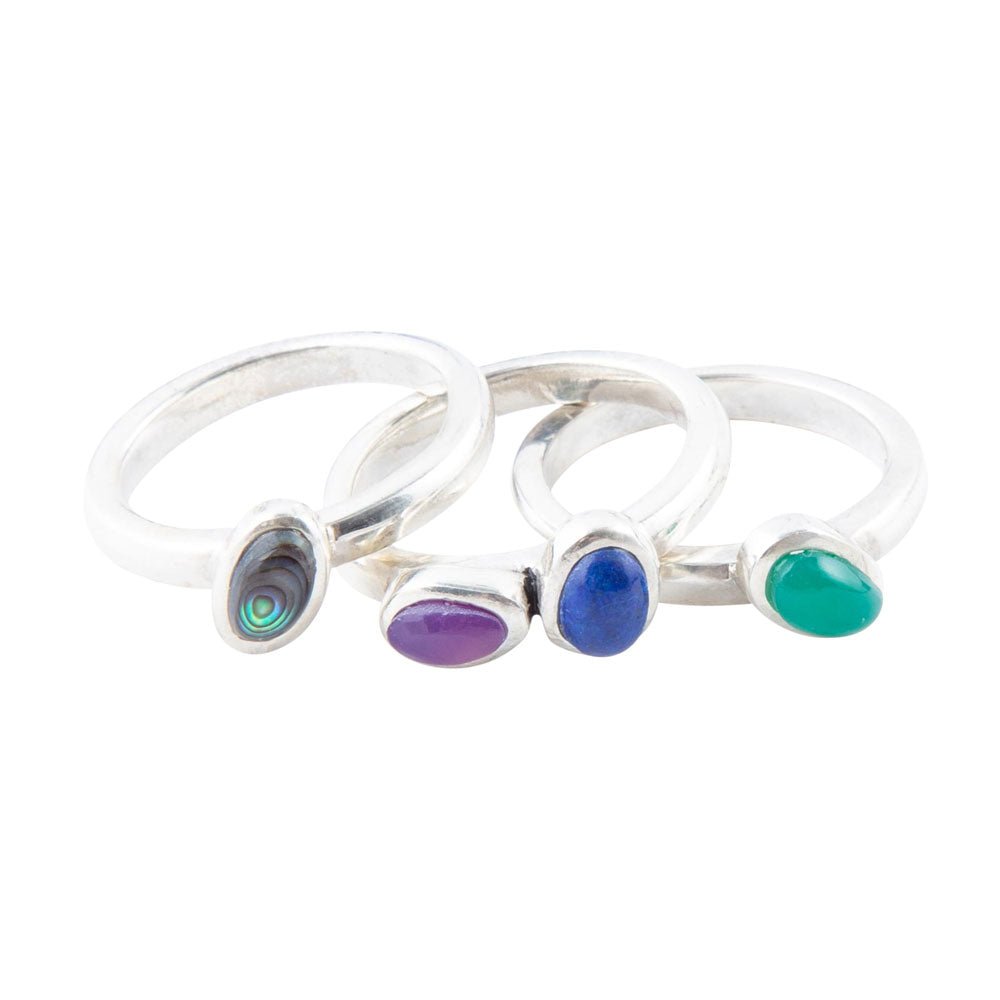 Peacock Colorful Multi-Stone and Sterling Silver Ring Set | Rings | Wiccan Center