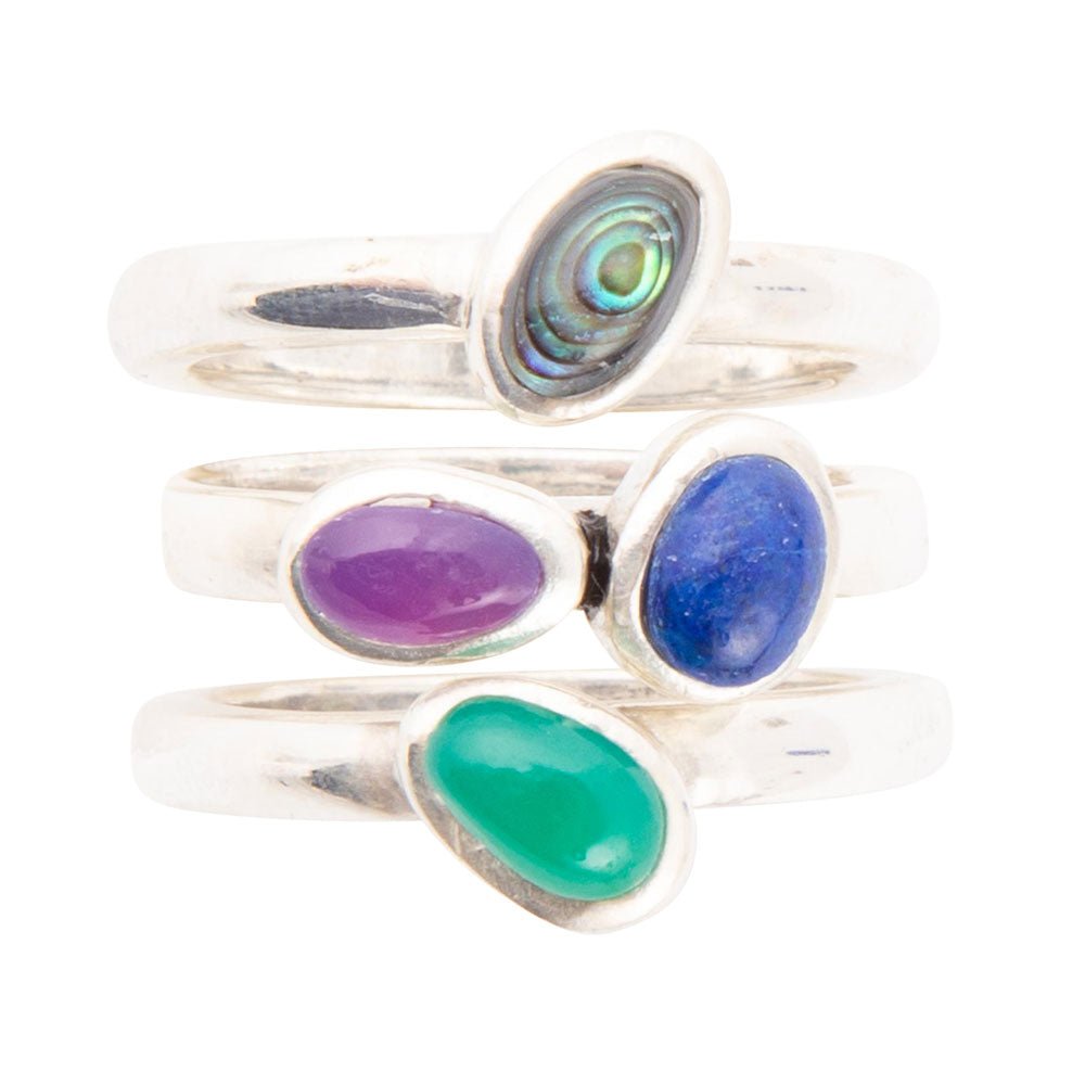Peacock Colorful Multi-Stone and Sterling Silver Ring Set | Rings | Wiccan Center