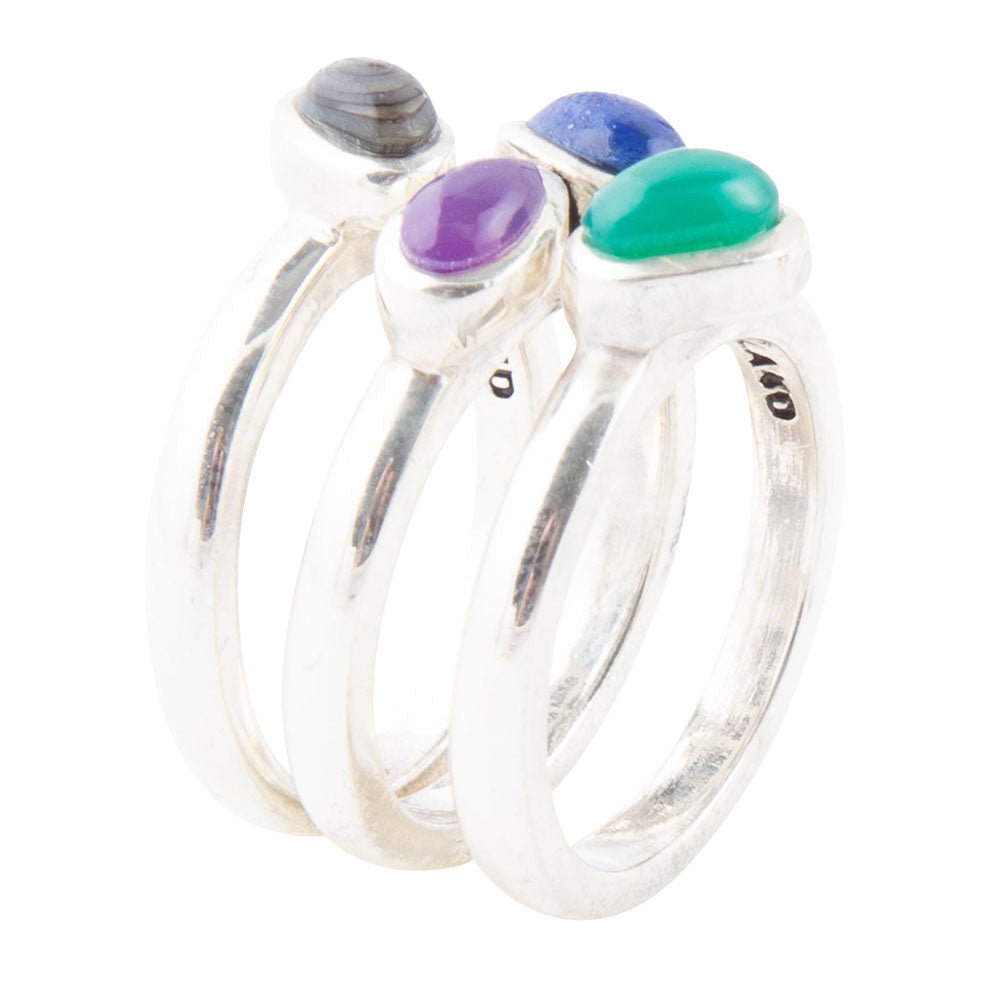 Peacock Colorful Multi-Stone and Sterling Silver Ring Set | Rings | Wiccan Center