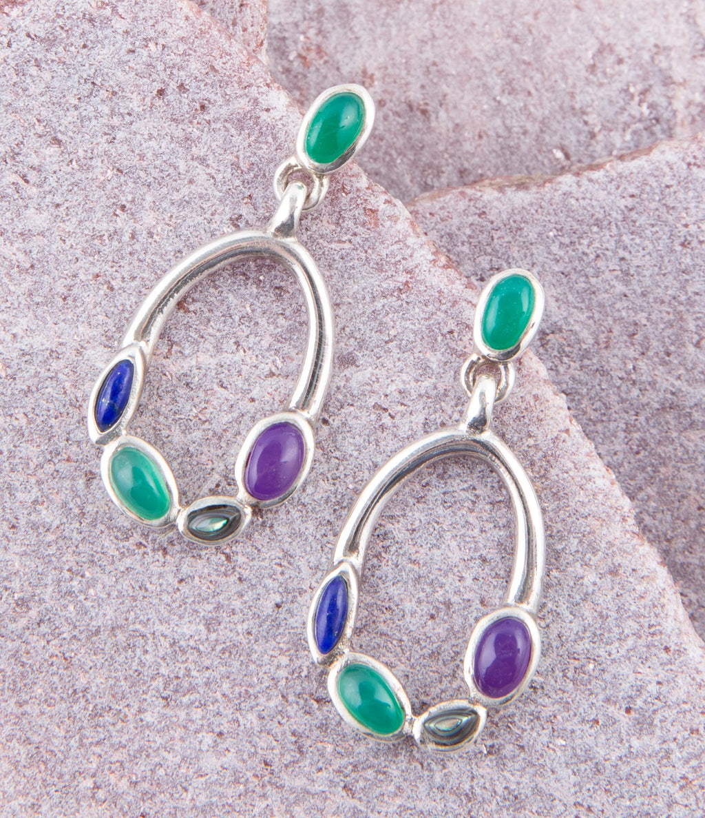 Peacock Multi-Stone Sterling Silver Earrings | Earrings | Wiccan Center