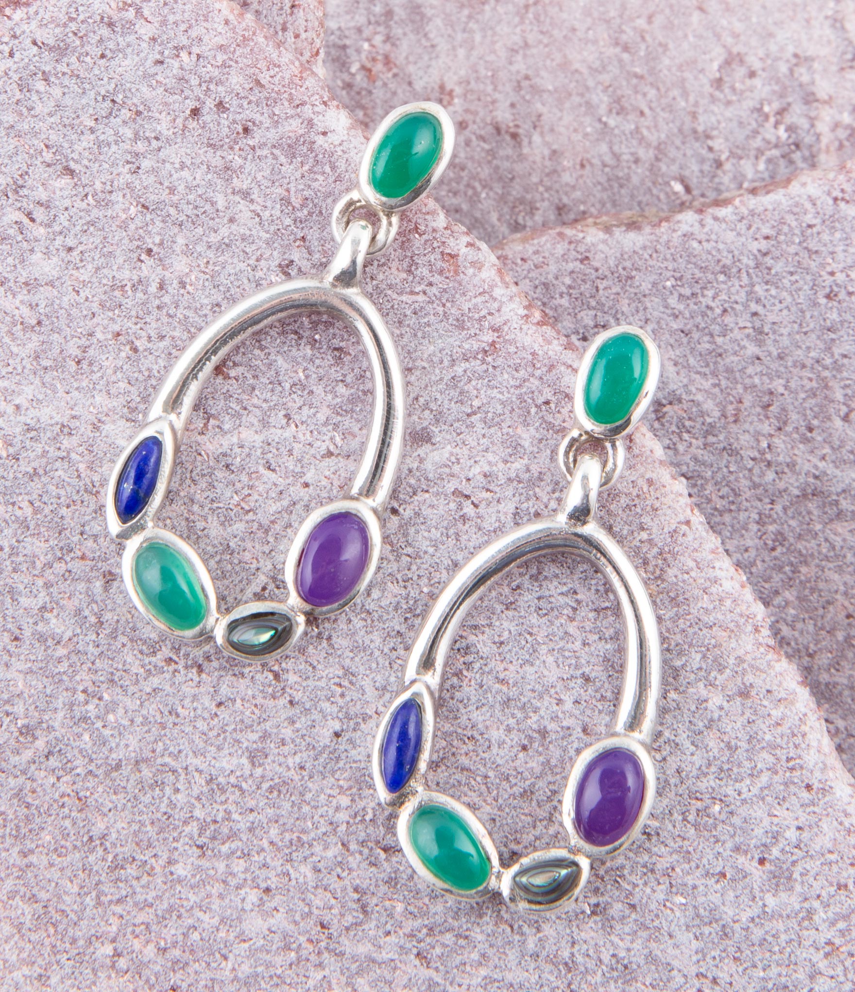 Peacock Multi-Stone Sterling Silver Earrings | Earrings | Wiccan Center