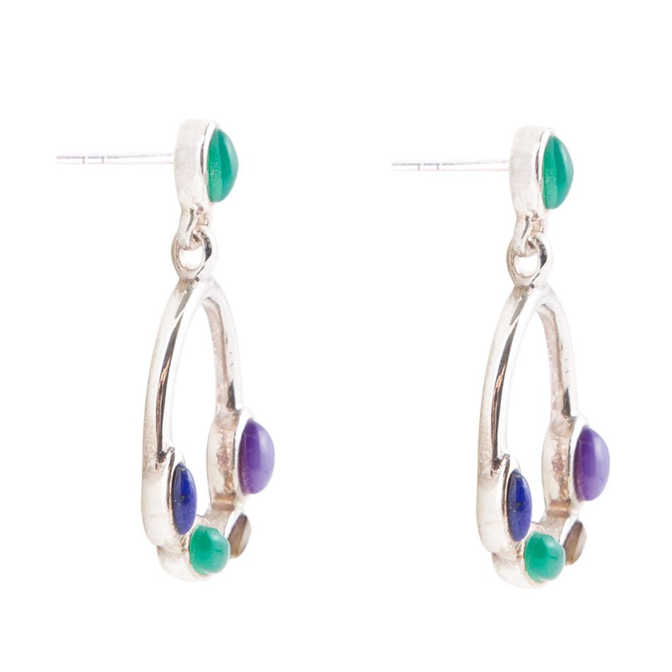Peacock Multi-Stone Sterling Silver Earrings | Earrings | Wiccan Center