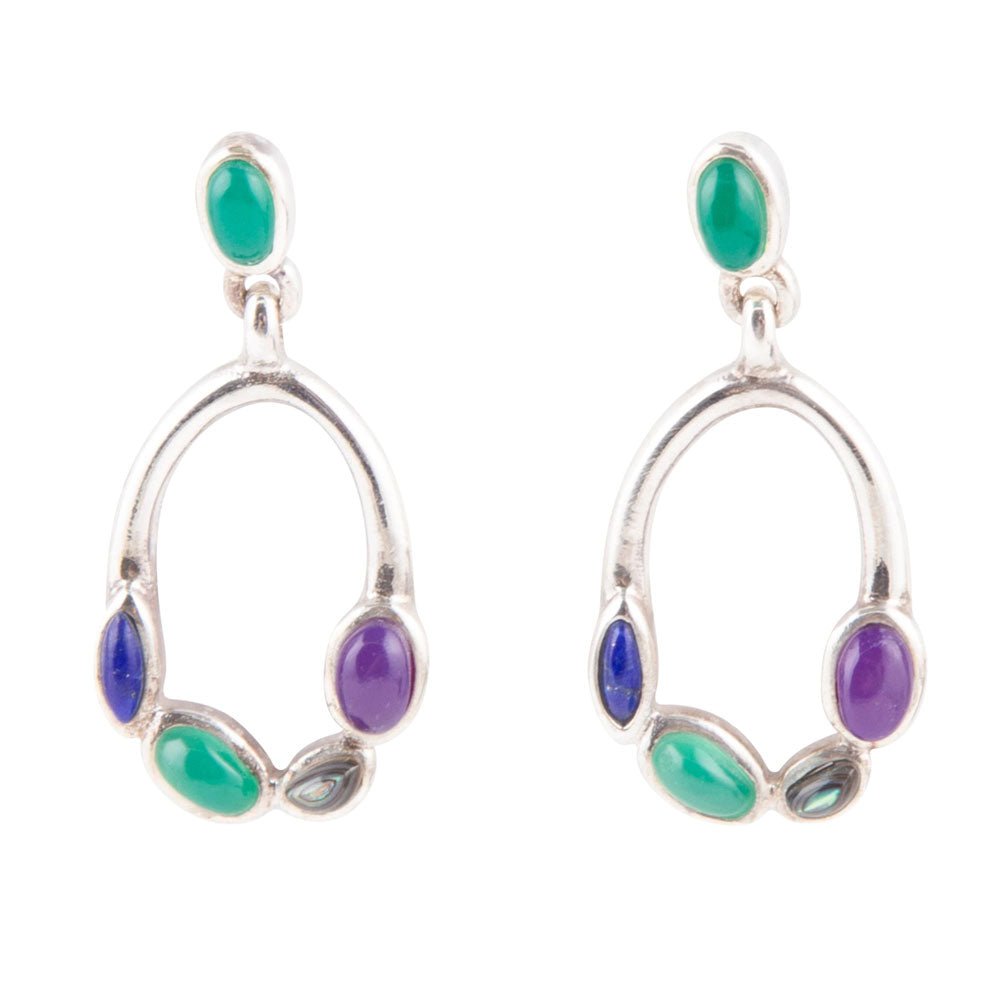 Peacock Multi-Stone Sterling Silver Earrings | Earrings | Wiccan Center