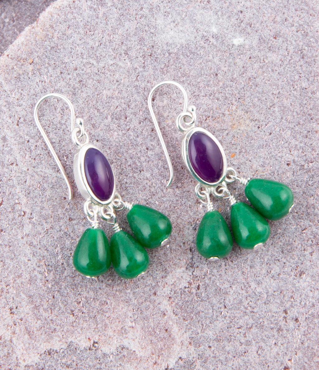 Peacock Purple Agate Drop Earrings | Earrings | Wiccan Center