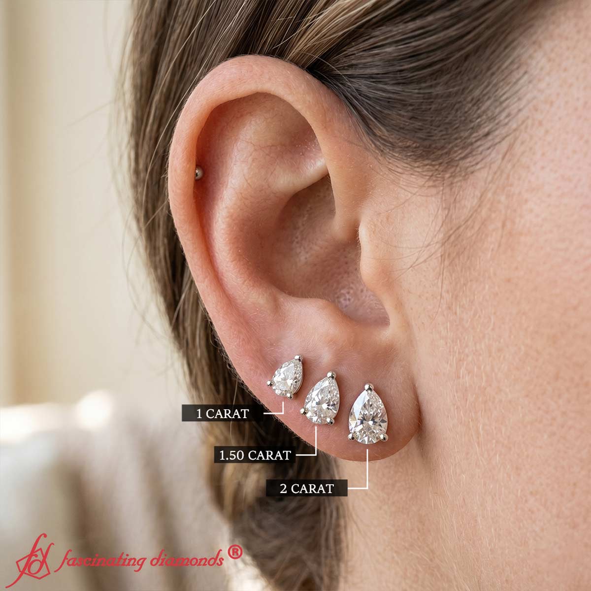 Three-Prong Pear Diamond Solitaire Stud Earrings [IGI Certified]
