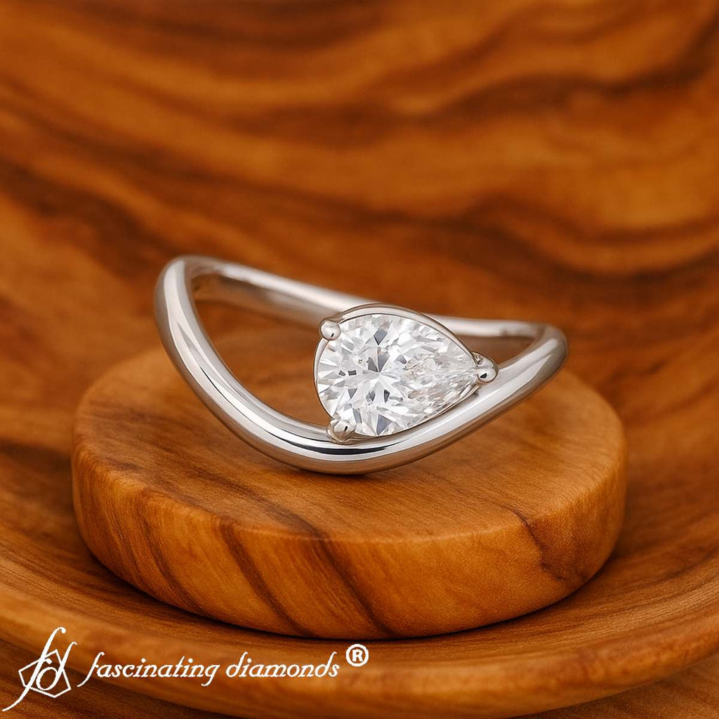 Curve Wave Pear Shaped Solitaire Diamond Ring