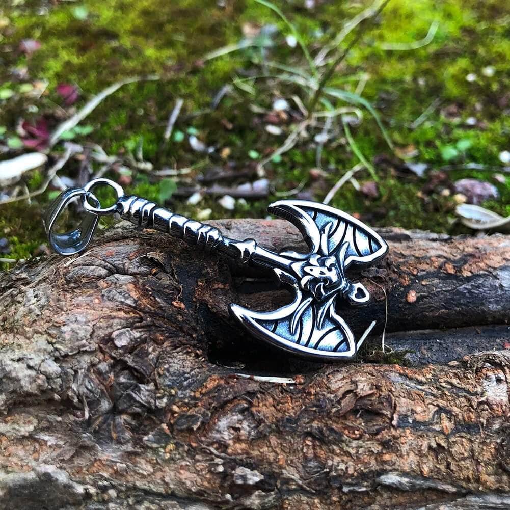 Vikings Axe Skull Stainless Steel Necklace | Pendant and Necklace | Wiccan Center