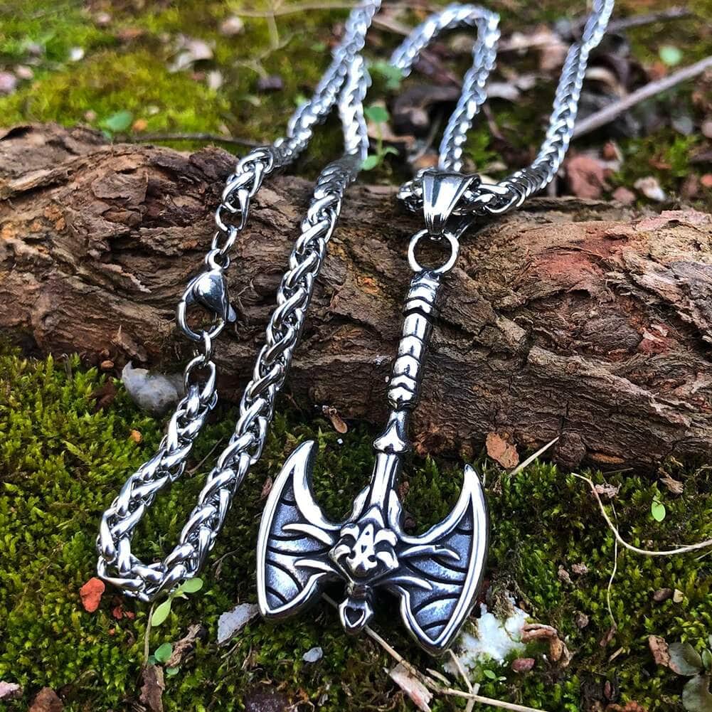 Vikings Axe Skull Stainless Steel Necklace | Pendant and Necklace | Wiccan Center