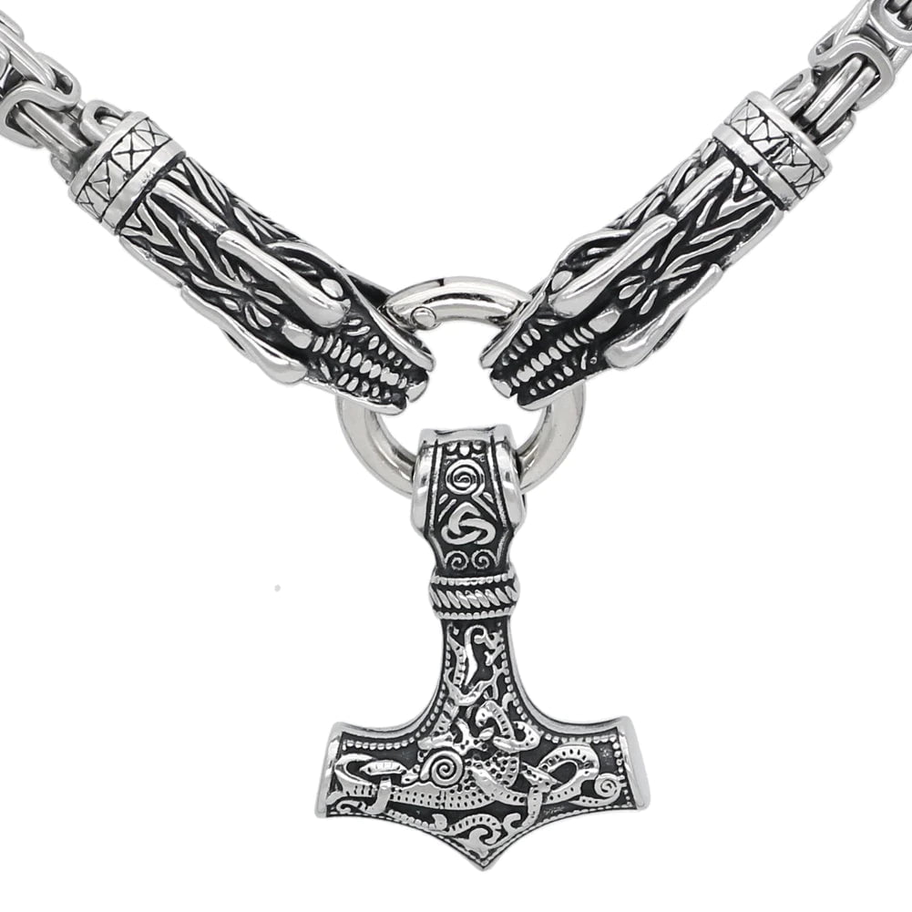 Vikings Fenrir Mjolnir Stainless Steel Necklace | Pendant and Necklace | Wiccan Center