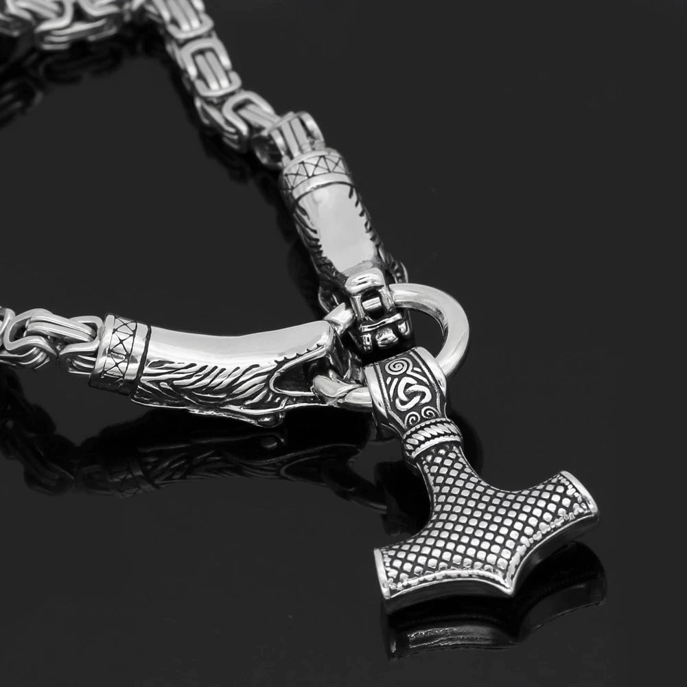 Vikings Fenrir Mjolnir Stainless Steel Necklace | Pendant and Necklace | Wiccan Center