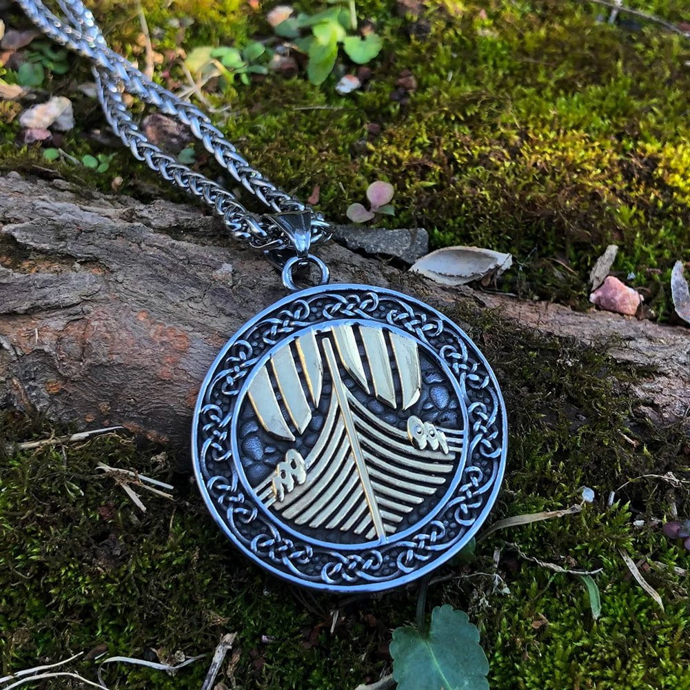 Vikings Longship Stainless Steel Pendant Necklace | Pendant and Necklace | Wiccan Center