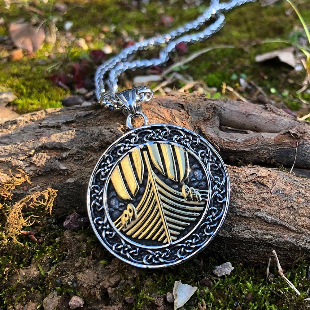 Vikings Longship Stainless Steel Pendant Necklace | Pendant and Necklace | Wiccan Center