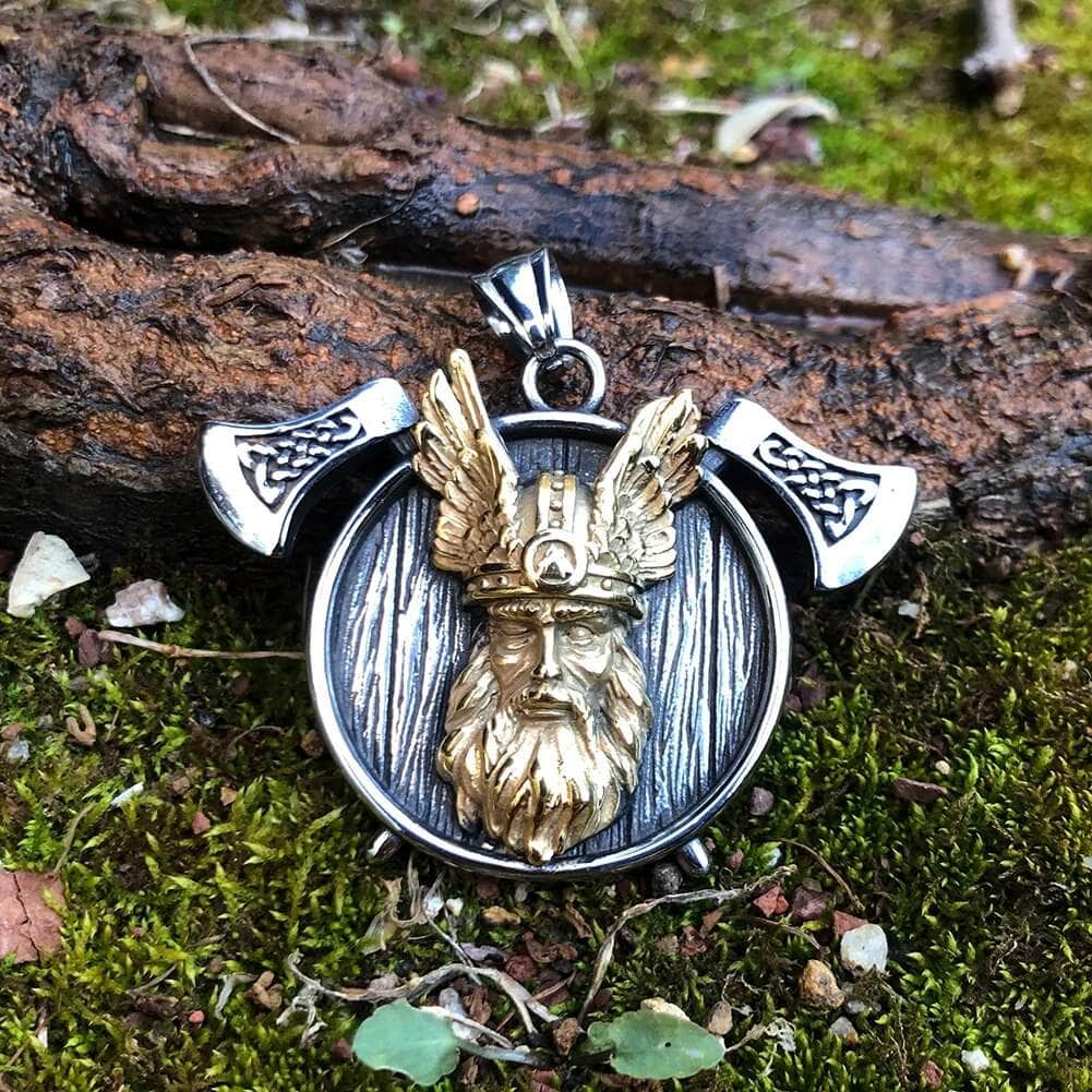Vikings Odin and Axe Stainless Steel Necklace | Pendant and Necklace | Wiccan Center