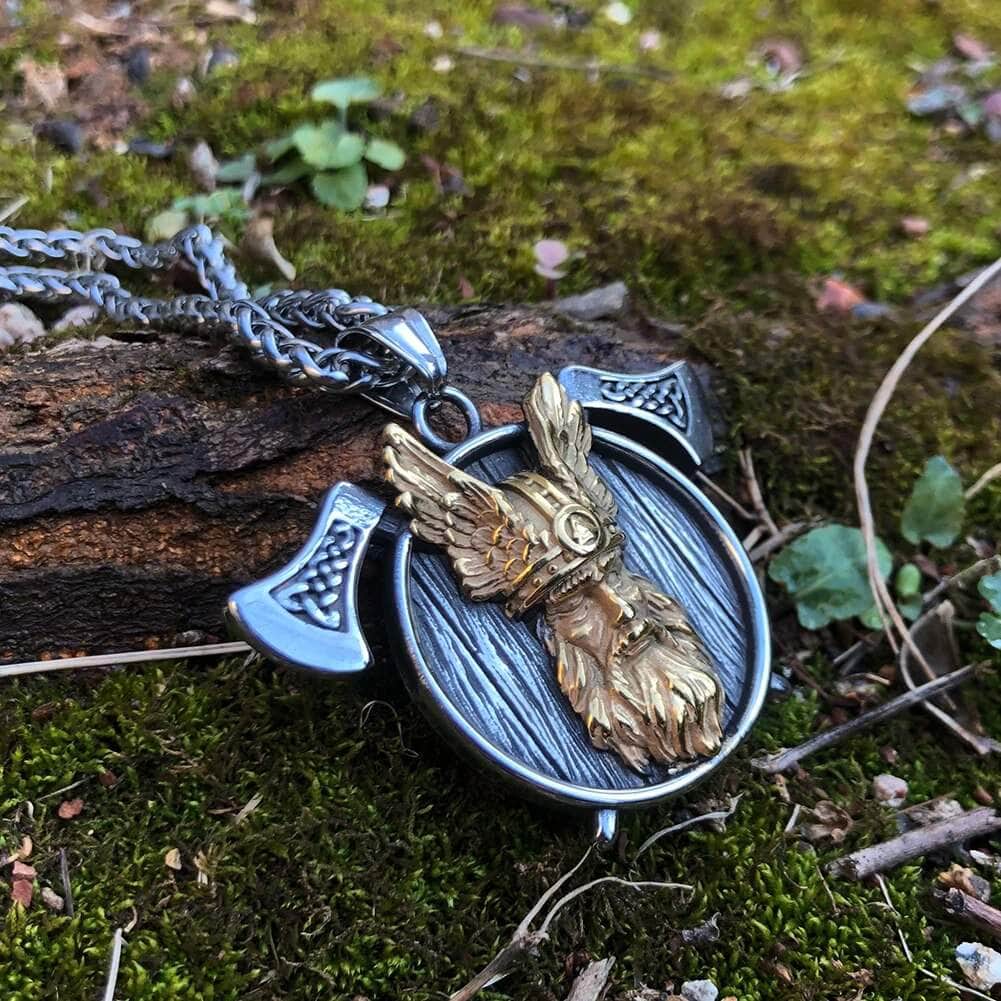 Vikings Odin and Axe Stainless Steel Necklace | Pendant and Necklace | Wiccan Center