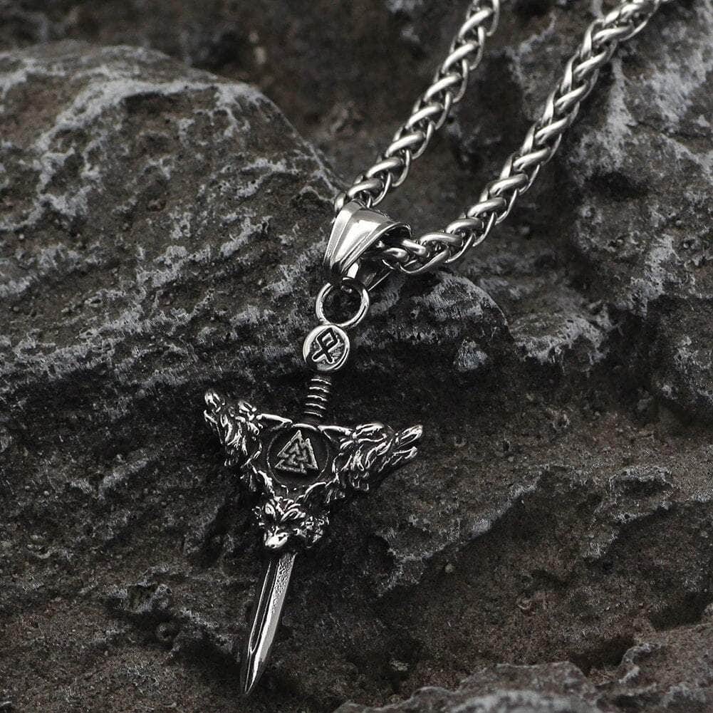Vikings Sword Valknut and Rune Stainless Steel Necklace | Pendant and Necklace | Wiccan Center