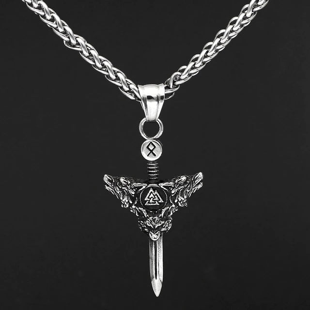 Vikings Sword Valknut and Rune Stainless Steel Necklace | Pendant and Necklace | Wiccan Center