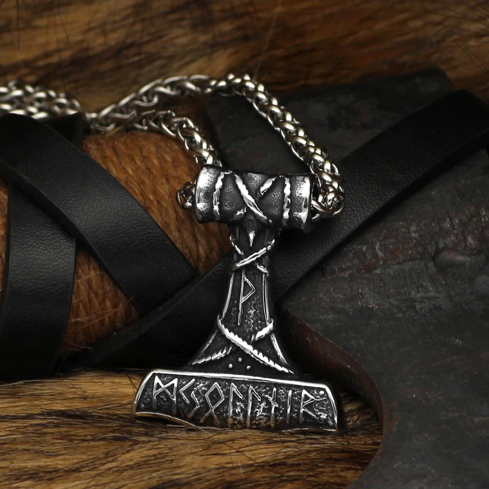 Vikings Thor's Hammer Rune Stainless Steel Necklace | Pendant and Necklace | Wiccan Center