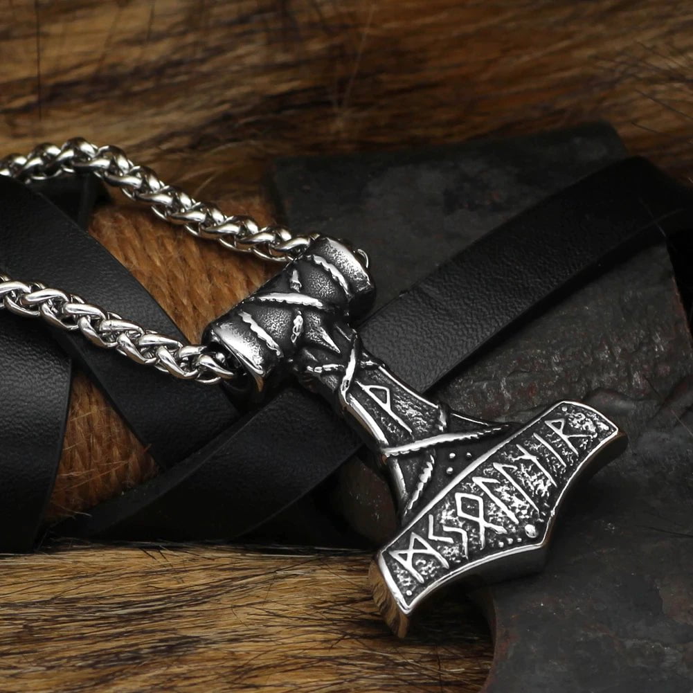 Vikings Thor's Hammer Rune Stainless Steel Necklace | Pendant and Necklace | Wiccan Center