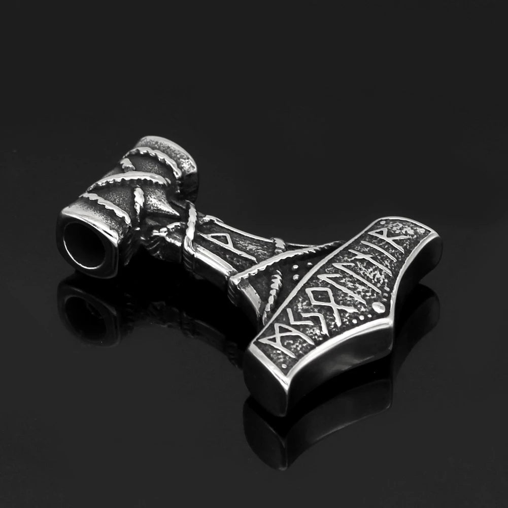 Vikings Thor's Hammer Rune Stainless Steel Necklace | Pendant and Necklace | Wiccan Center