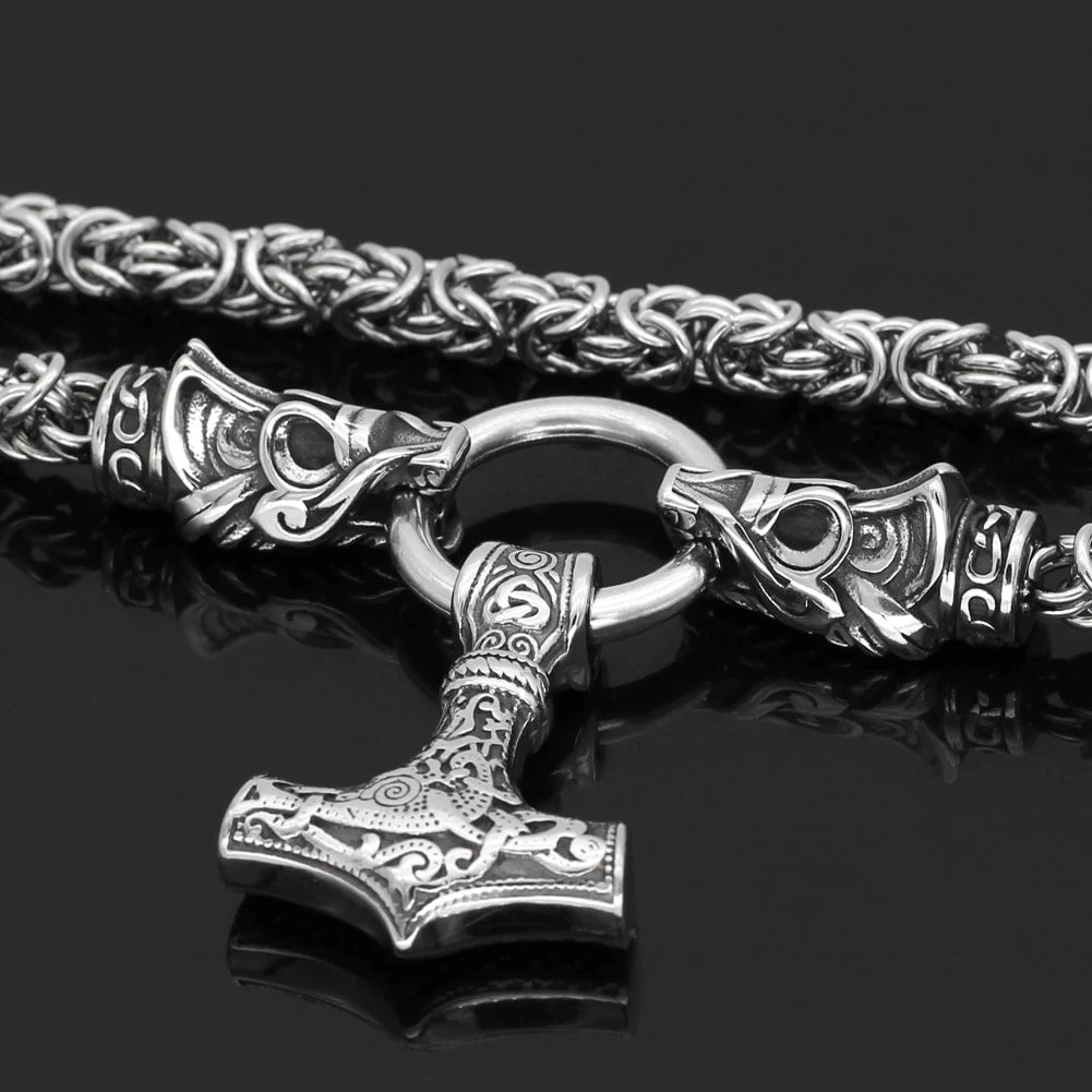 Vikings Mjolnir in Dragon Head Stainless Steel Necklace | Pendant and Necklaces | Wiccan Center