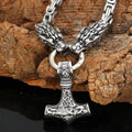 Vikings Dragon Head Mjolnir Stainless Steel Necklace | Pendant and Necklaces | Wiccan Center