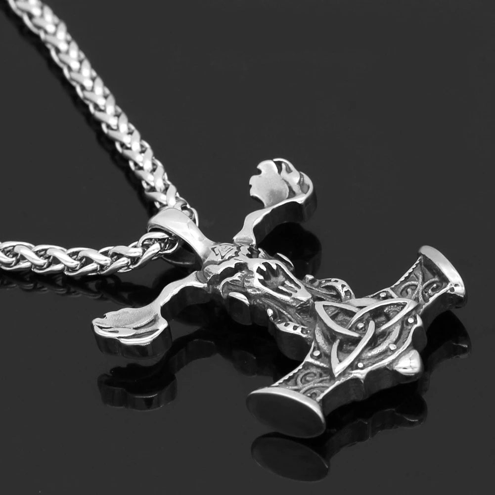 Vikings Goat Skull Mjolnir Stainless Steel Necklace | Pendant and Necklaces | Wiccan Center