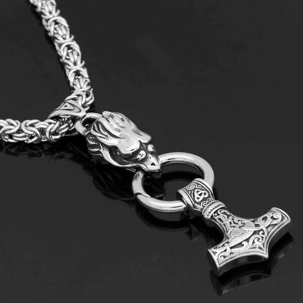 Vikings Raven's Head Mjolnir Stainless Steel Necklace | Pendant and Necklaces | Wiccan Center